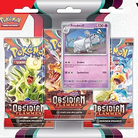 Pokémon-Sammelkartenspiel: 3er-Pack Karmesin & Purpur – Obsidianflammen (3 Booster & 1 Promokarte)