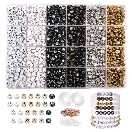JHWELRG 6 Farben Buchstaben Perlen Set für Armbänder und Halsketten, mit bunten Mini Glasperlen