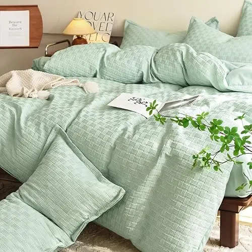Tospass 2er Set Jersey Kissenbezüge 40x80 cm Grün Boho Kariert Weich Kuschelig mit Reißverschluss
