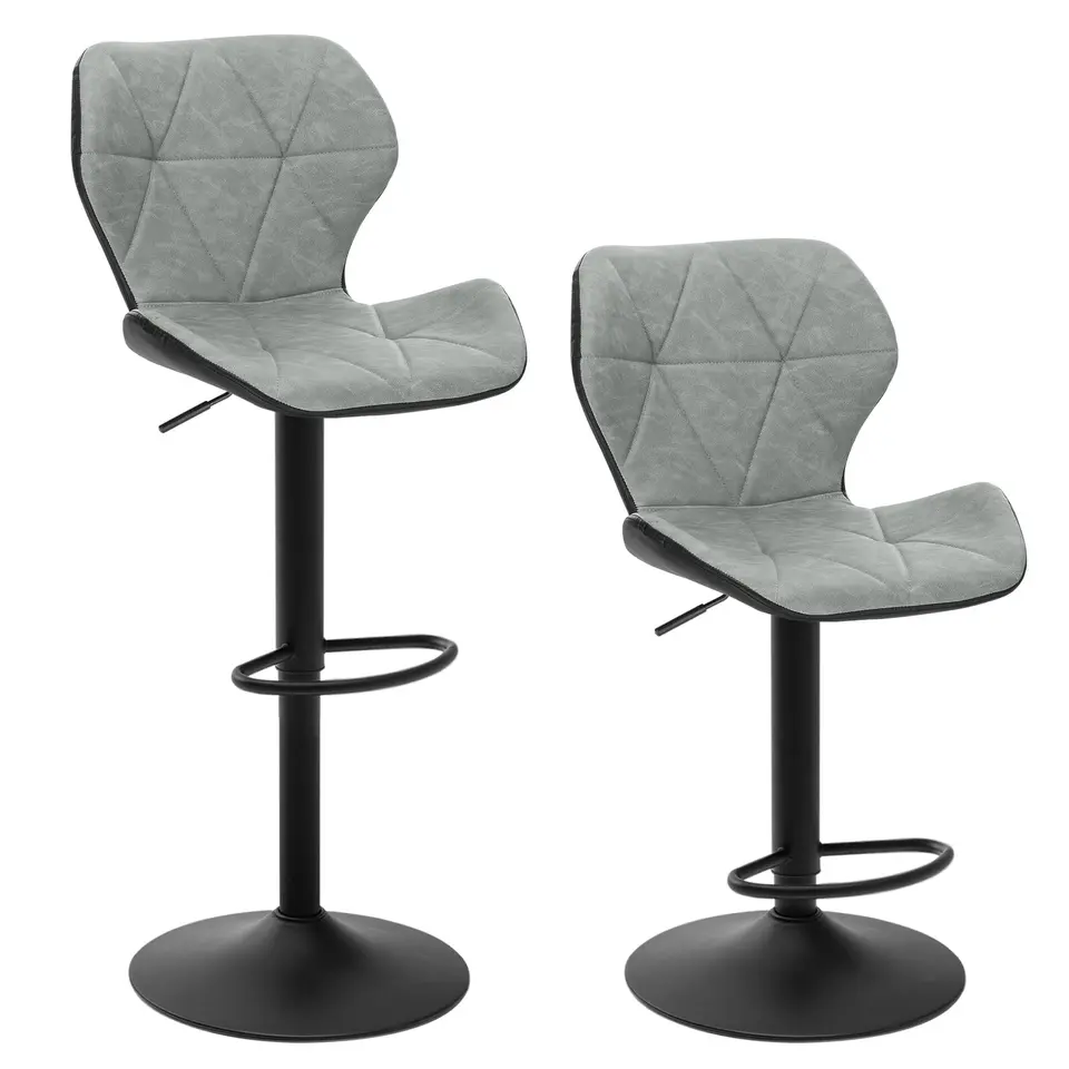 EUGAD 2x Barhocker, höhenverstellbar, drehbar, mit Rückenlehne aus Kunstleder, Stahl, Grau