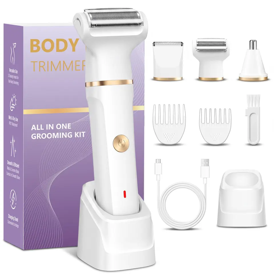 Damen Rasierer 3-in-1 Intim- und Gesichtshaarentferner, IPX7 wasserdicht, nass & trocken, USB aufladbar, für Bikinizone, Achseln, Beine