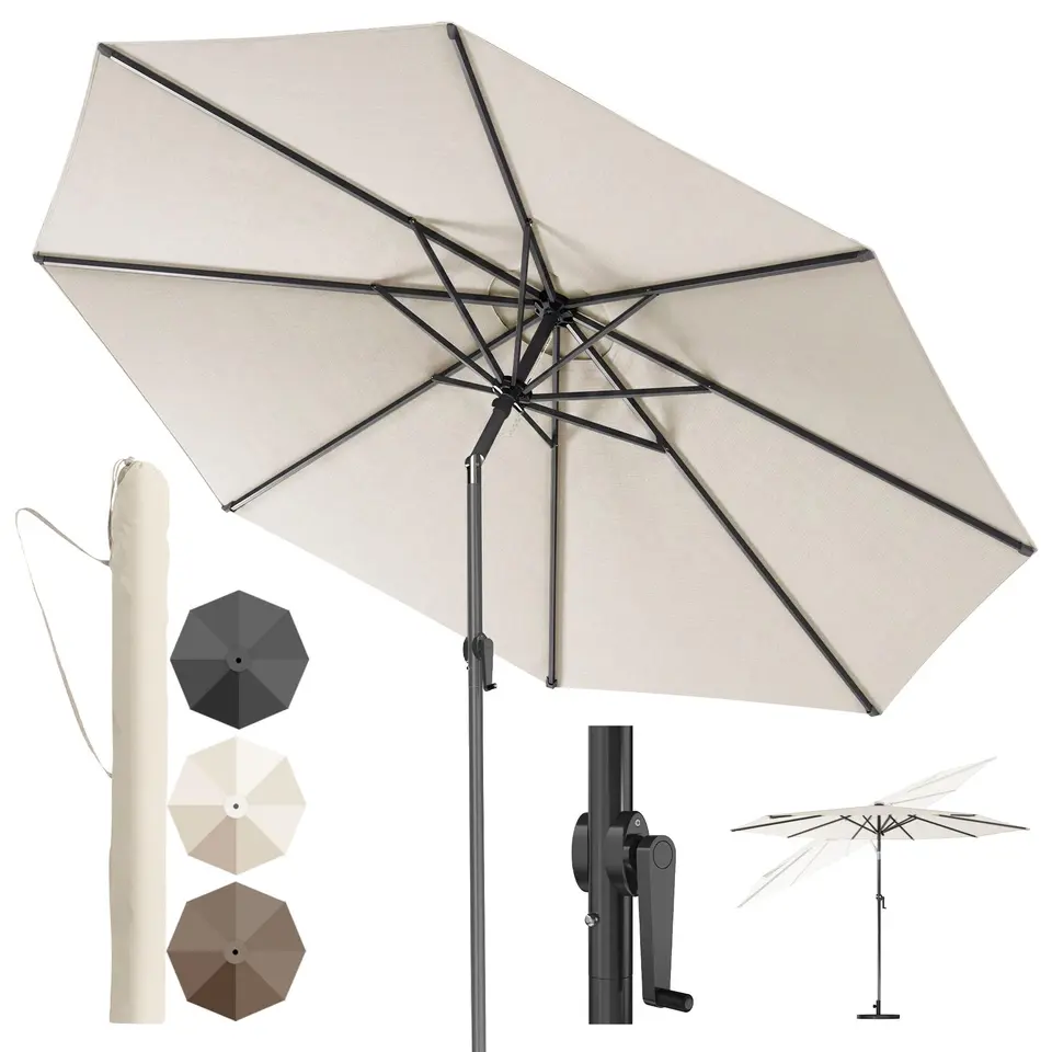 4smile Sonnenschirm 300 cm mit Kurbel, UV 50+ Schutz, Beige