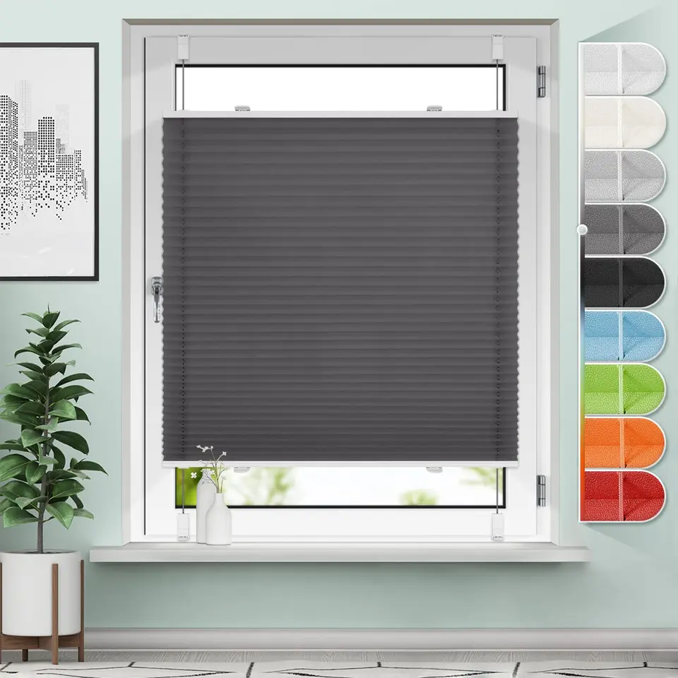 Sanfree Plissee Klemmfix anthrazit, 45 x 100 cm, blickdicht & lichtdurchlässig, Sicht- & Sonnenschutz, für Fenster & Tür