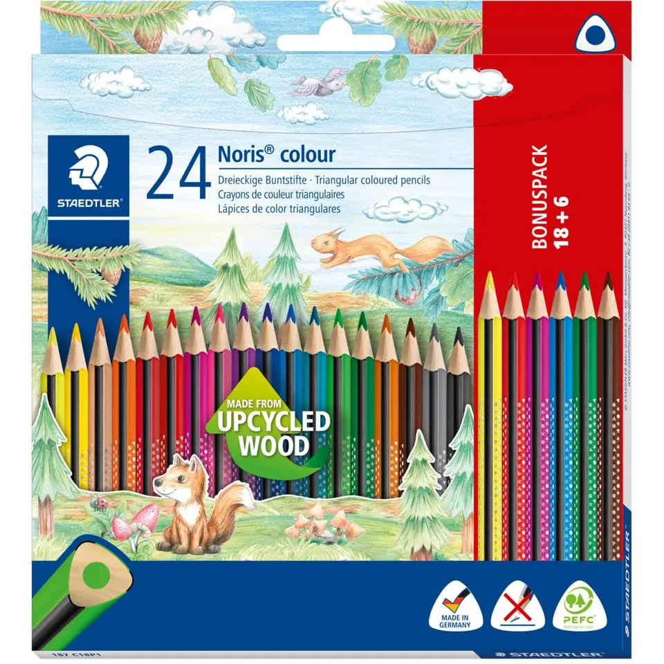 STAEDTLER Noris Colour Buntstift – 24er Set, Bruchfest, Dreikant, ergonomisch, attraktives Design, Kartonetui