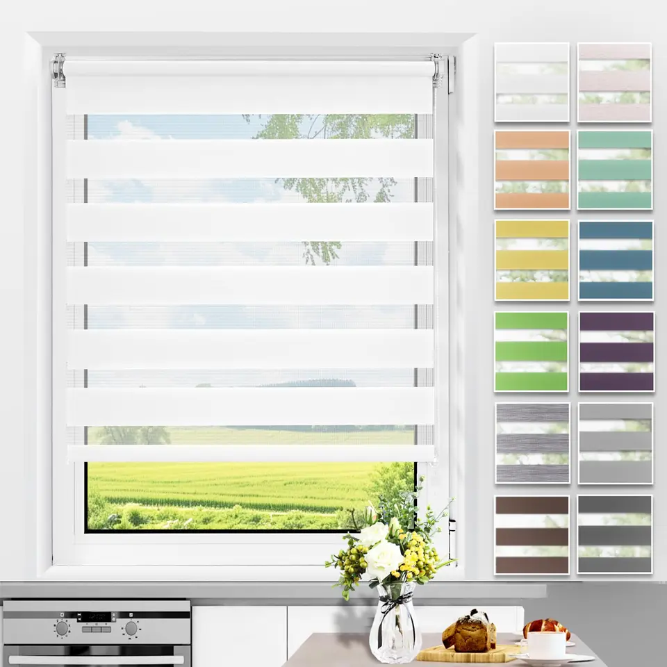 Doppelrollo Klemmfix ohne Bohren, Lichtdurchlässig, Sichtschutz, Weiß, B45 x H150cm