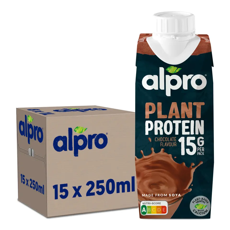Alpro Proteindrink Schokoladengeschmack – Vegan & milchfrei – Ohne Süßstoffe – Laktosefrei – Reich an Ballaststoffen, Calcium & Vitaminen – 15 x 250 ml