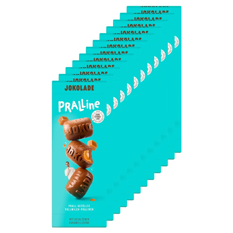JOKOLADE PRALLINE 12 x 80 g Schachtel - gefüllt mit gesalzener Karamellcreme, faire Schokolade von Joko Winterscheidt