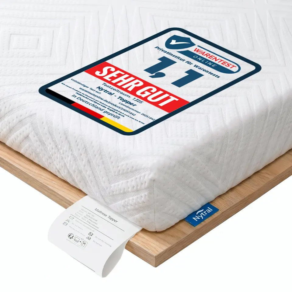 Nytral Matratzen Topper 180x200cm H3/H4, 7,5 cm, mit Gel-Viscoschaum & Komfortschaum – 2-in-1 Härtegrad, 7-Zonen, waschbar