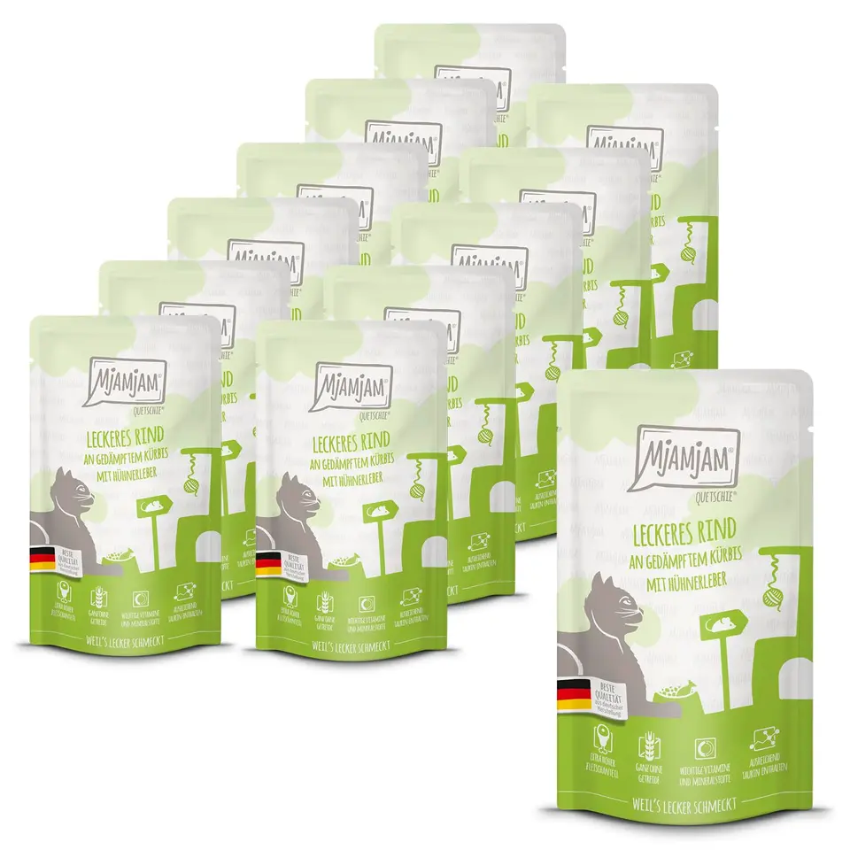 MjAMjAM Nassfutter Katze Rind & Kürbis, getreidefrei, 12x125g