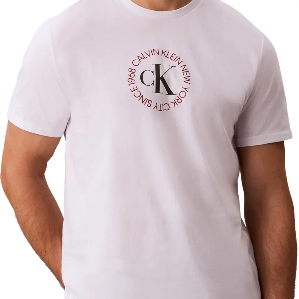 Calvin Klein Herren T-Shirt Kurzarm Rundhalsausschnitt, Weiß, L