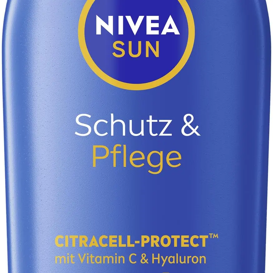 NIVEA SUN Schutz & Pflege Sonnenlotion LSF 50+ wasserfester Sonnenschutz mit Vitamin C & Hyaluron, 200 ml