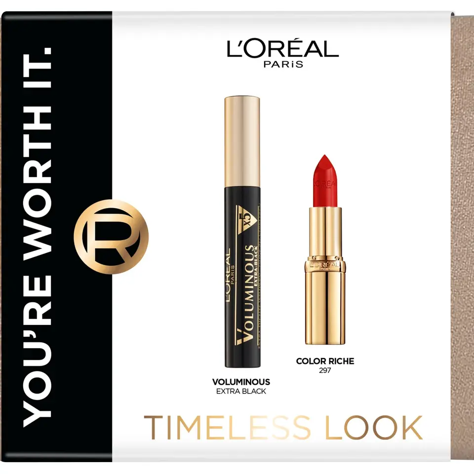 L'Oréal Paris Timeless Look Geschenkset mit Mascara, Rot Lipstick & Kosmetiktasche