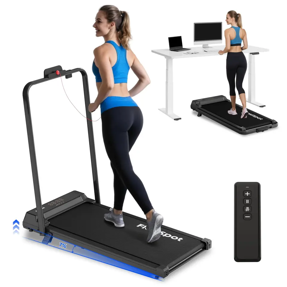 FlexiSpot Laufband, 7% Steigung, 1–12 km/h, klappbarer Handlauf, bis 140 kg, LED-Display mit Fernbedienung, Walking Pad für Zuhause & Homeoffice, Schwarz