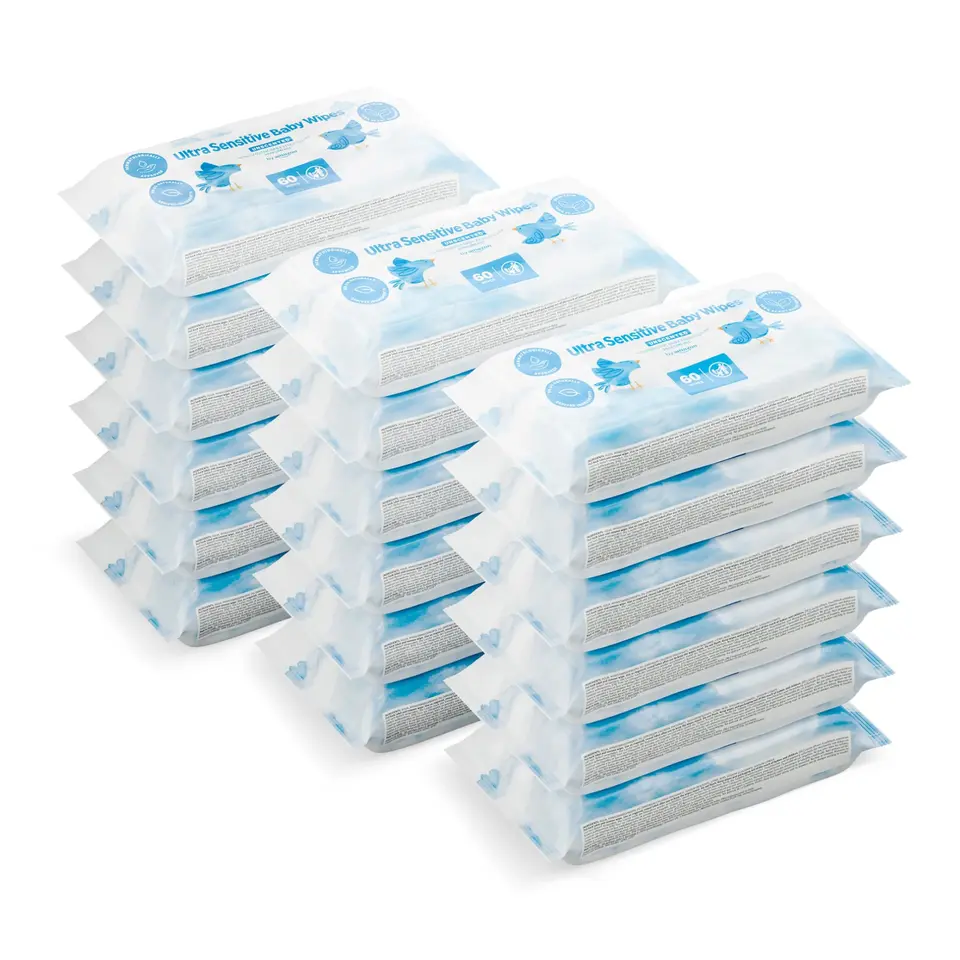 Amazon Ultra Sensitive Babyfeuchttücher 1080 Tücher, unparfümiert, 18 Packungen à 60 Stück