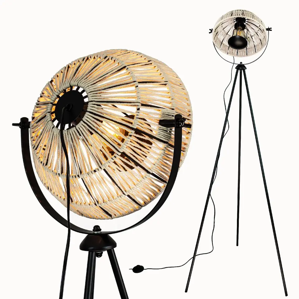 Osasy Dreibein Stehlampe Industrial Boho Schwarz-Beige