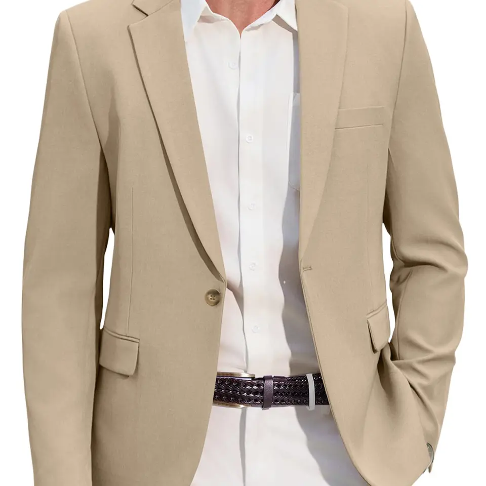 COOFANDY Herren Sakko Sportlich Blazer Jackett 1 Knopf Freizeit Khaki L