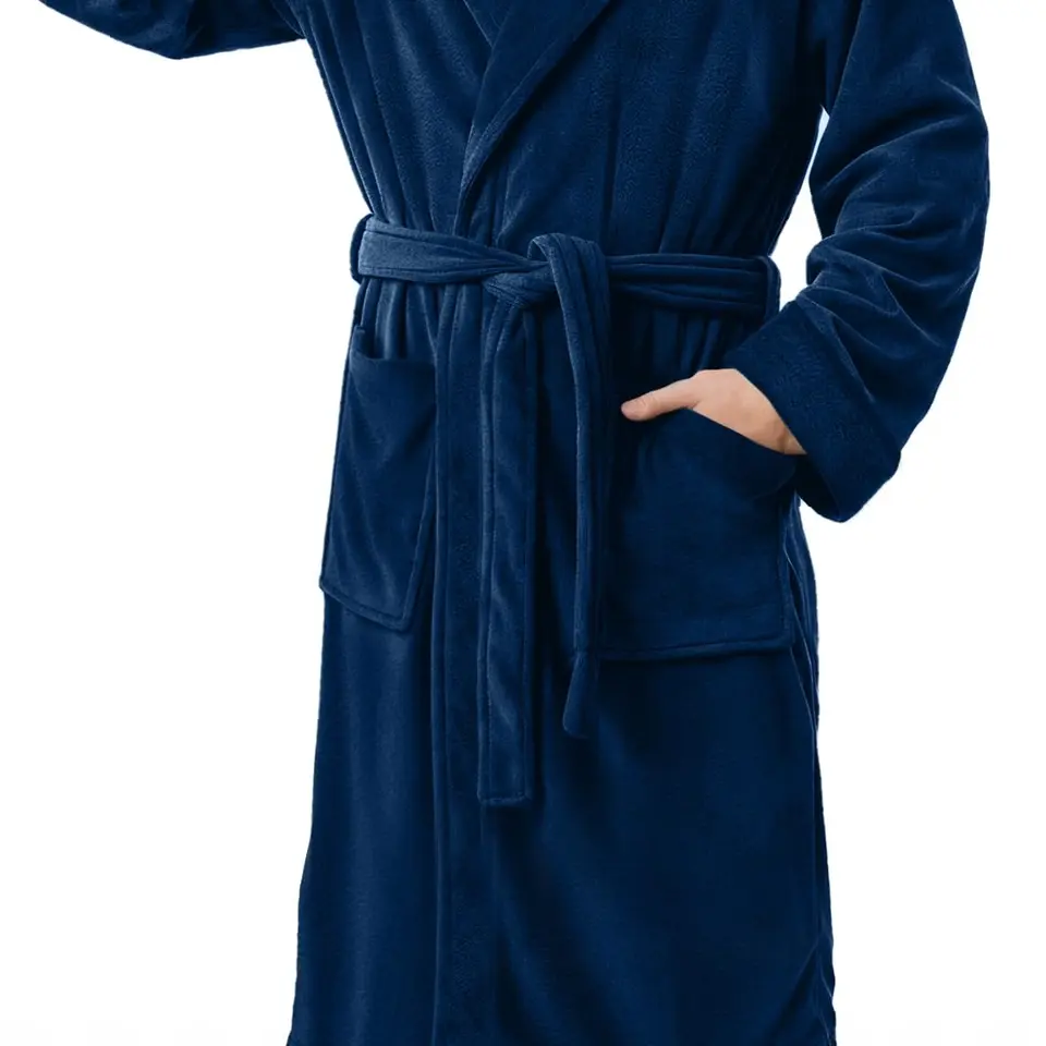 NY Threads Flauschiger Fleece-Bademantel für Herren, Schalkragen, kuschelig, Sauna, Morgenmantel, Marineblau, XL