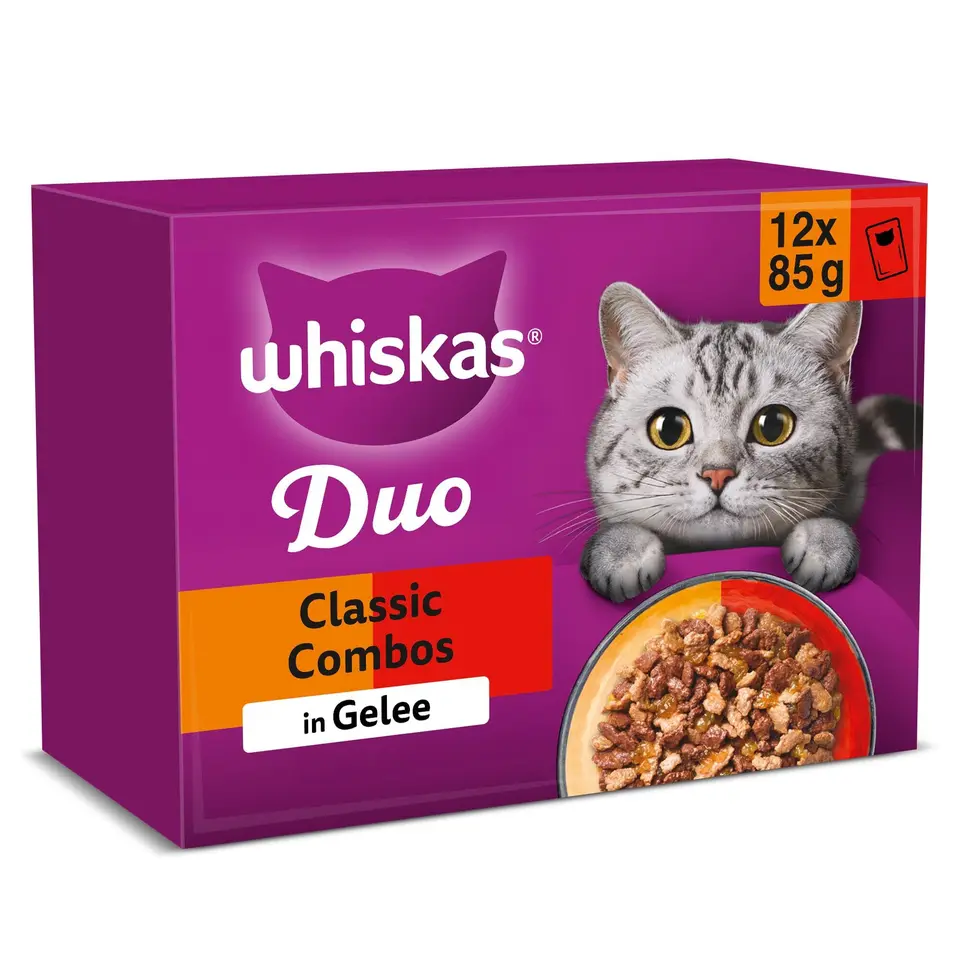 WHISKAS Duo Nassfutter Portionsbeutel Classic Combo in Gelee, 12 x 85g