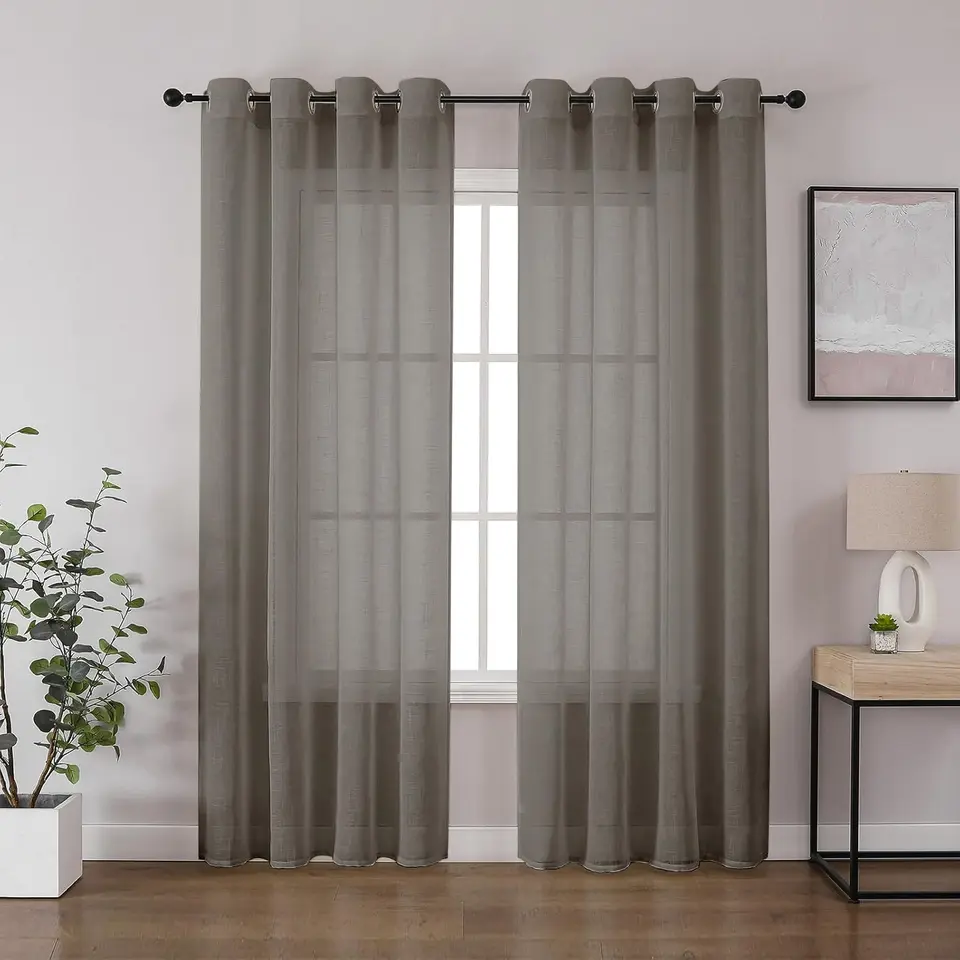 CUCRAF Leinenoptik Voile Vorhänge mit Ösen, halbtransparent, für Schlafzimmer & Wohnzimmer, 2er Set, 260x140cm, Hellgrau