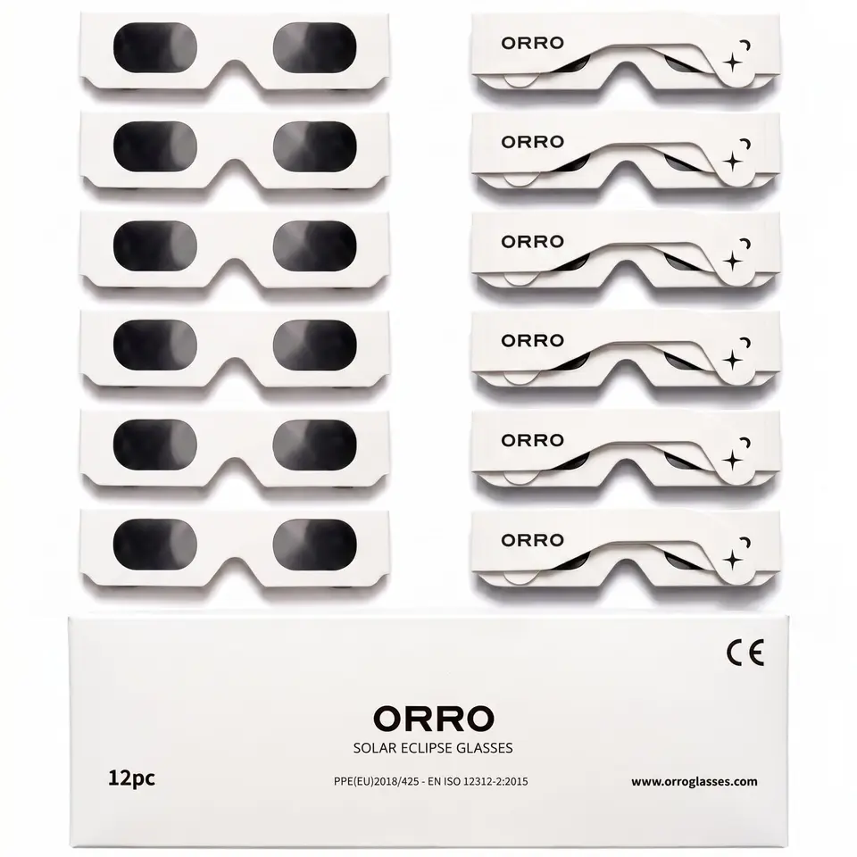 ORRO Sonnenfinsternis-Brillen 40 mm, 2er-/6er-/12er-Pack, Weiß, geprüft nach EN ISO 12312-2:2015, CE, moderne Passform