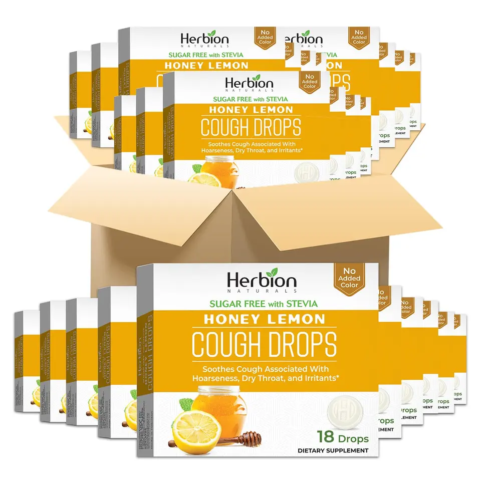 Herbion Naturals Hustenbonbon mit Honig-Zitronen-Geschmack, zuckerfrei mit Stevia, beruhigt, 18er Pack (48 Stück)
