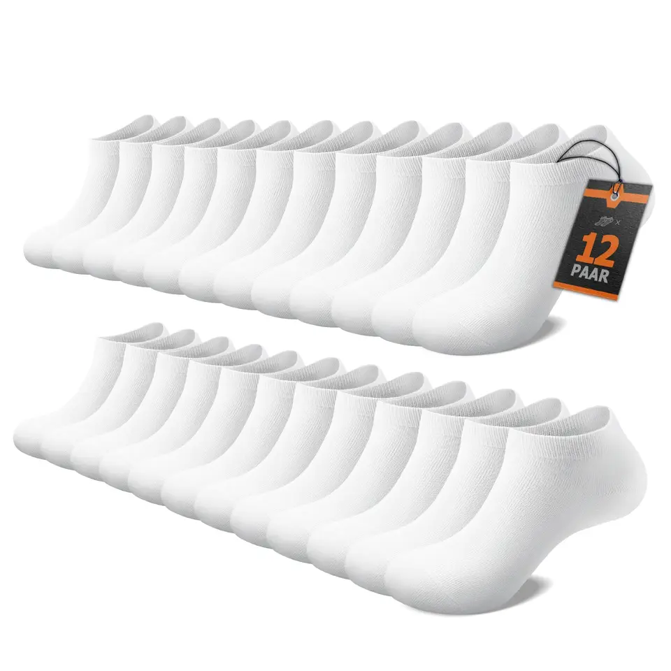 FALARY Sneaker Socken Herren & Damen, 12 Paar, kurze Halbsocken aus Baumwolle, Weiß, Größe 43-46