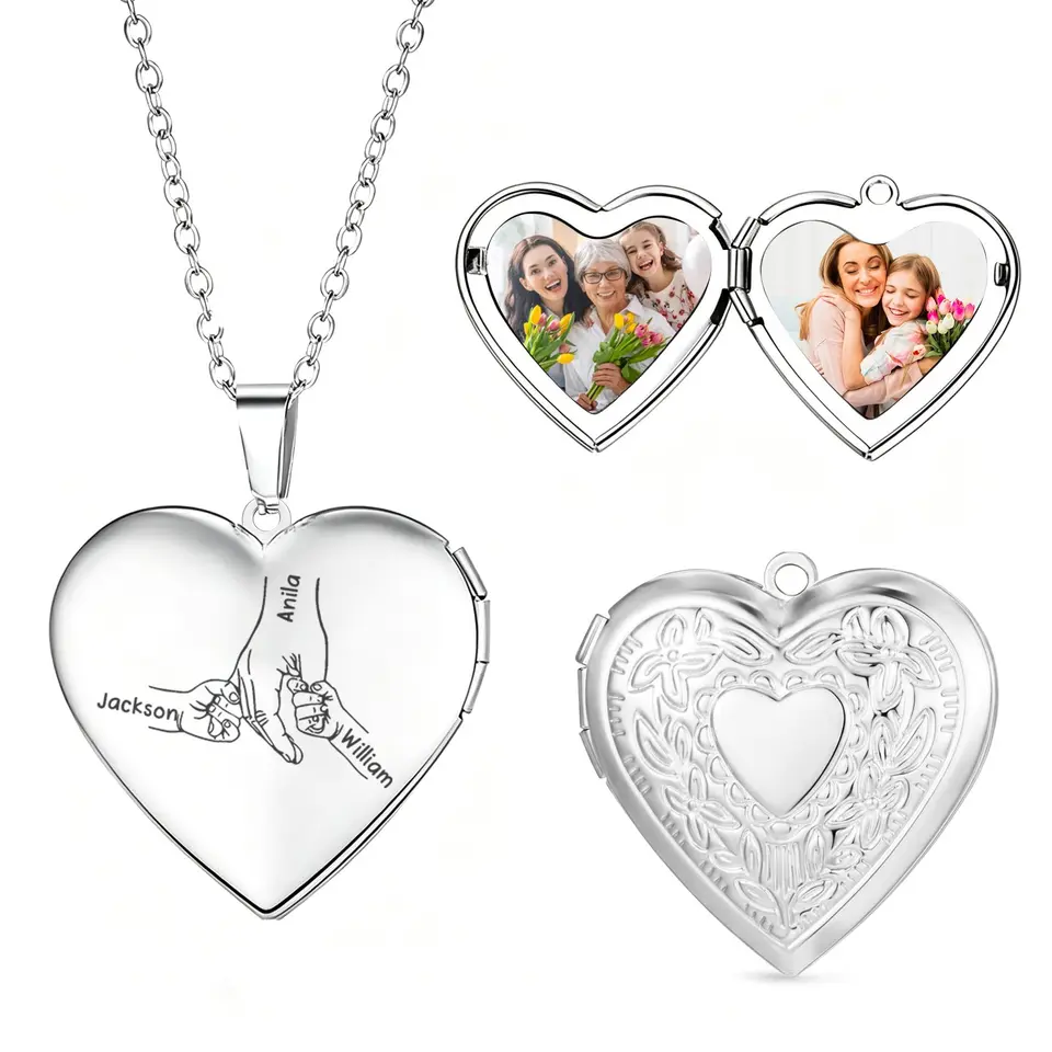 Personalisierte Herz-Medaillon-Kette mit 3 Namen, Edelstahl, Geschenk für Mama, Ehefrau, Freundin, Tochter zum Geburtstag, Jahrestag, Muttertag, Weihnachten