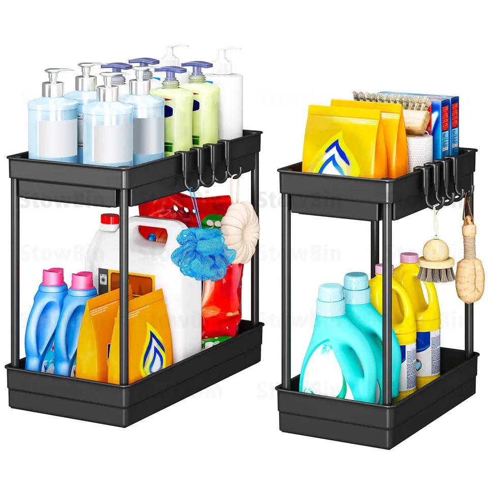 StowBin Küchen Organizer 2er Pack mit 4 Haken &amp; 1 Tasse, Bad- und Kücheregale