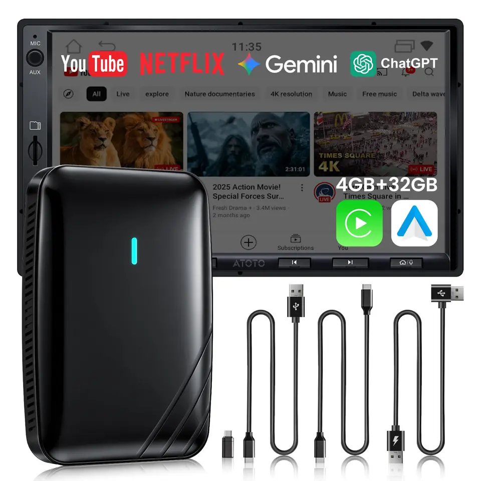 ATOTODIRECT CarPlay AI Box Wireless Adapter für CarPlay & Android Auto, 4GB+32GB, Dual-WLAN & BT, AI Voice, Plug&Play