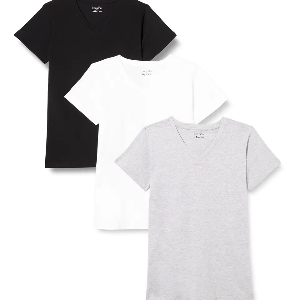 bery dale Damen T-Shirt 3er Pack, XS, Weiß/Hellgrau Melange/Schwarz