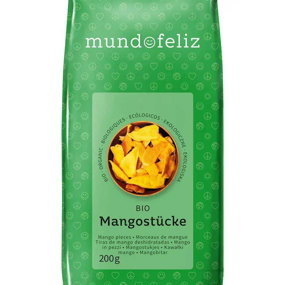 Mundo Feliz Getrocknete Mangostreifen aus Bio-Anbau, 3 x 200 g