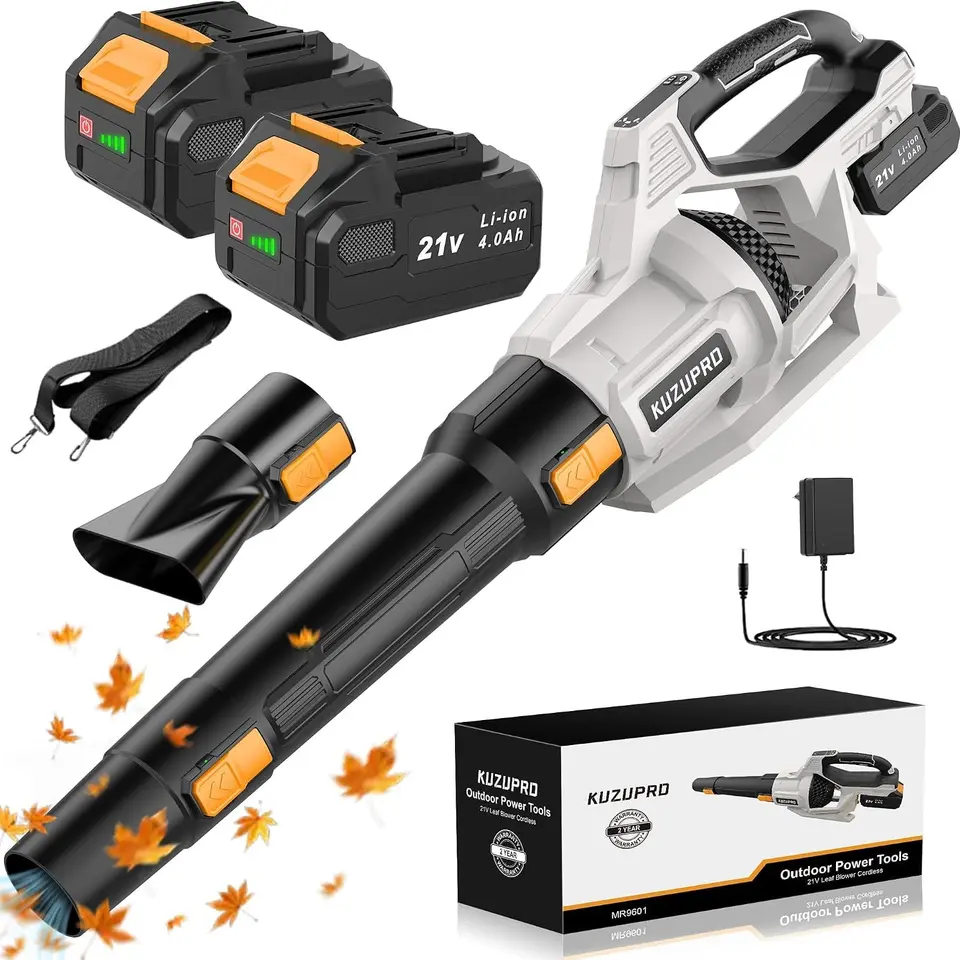 KUZUPRO Akku-Laubbläser 21V mit 2 × 4,0 Ah Akkus, 3 Geschwindigkeiten