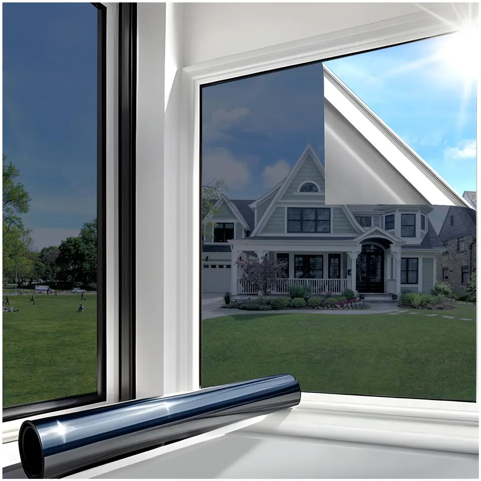 Lifetree Fensterfolie Spiegelfolie Hitzeschutz 44,5x200cm Schwarz-Silber