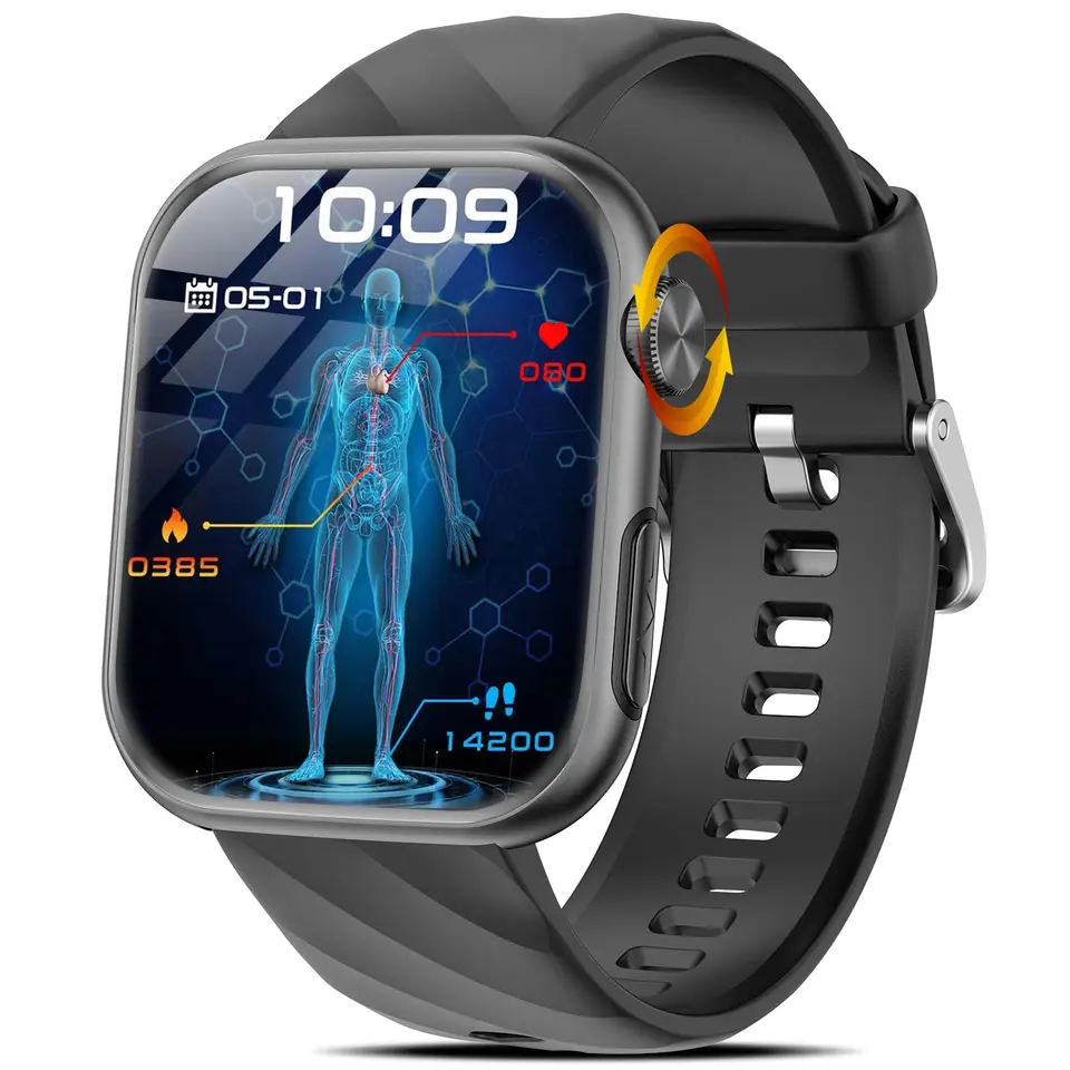 Smartwatch EKG+HRV/Harnsäure/BMI Herren Damen 1,97" AMOLED mit Telefon, Blutdruck, Herzfrequenz, SpO2, Temperatur, Schlaf- und Fitnessmonitor