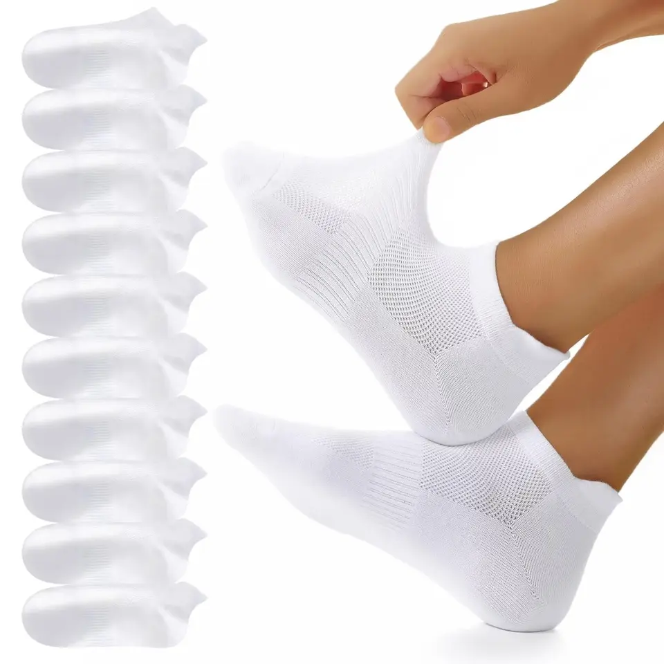YouShow 10 Paar Sneaker Socken für Herren & Damen, Kurz, Atmungsaktiv, Baumwolle, Weiß, Größe 39-42