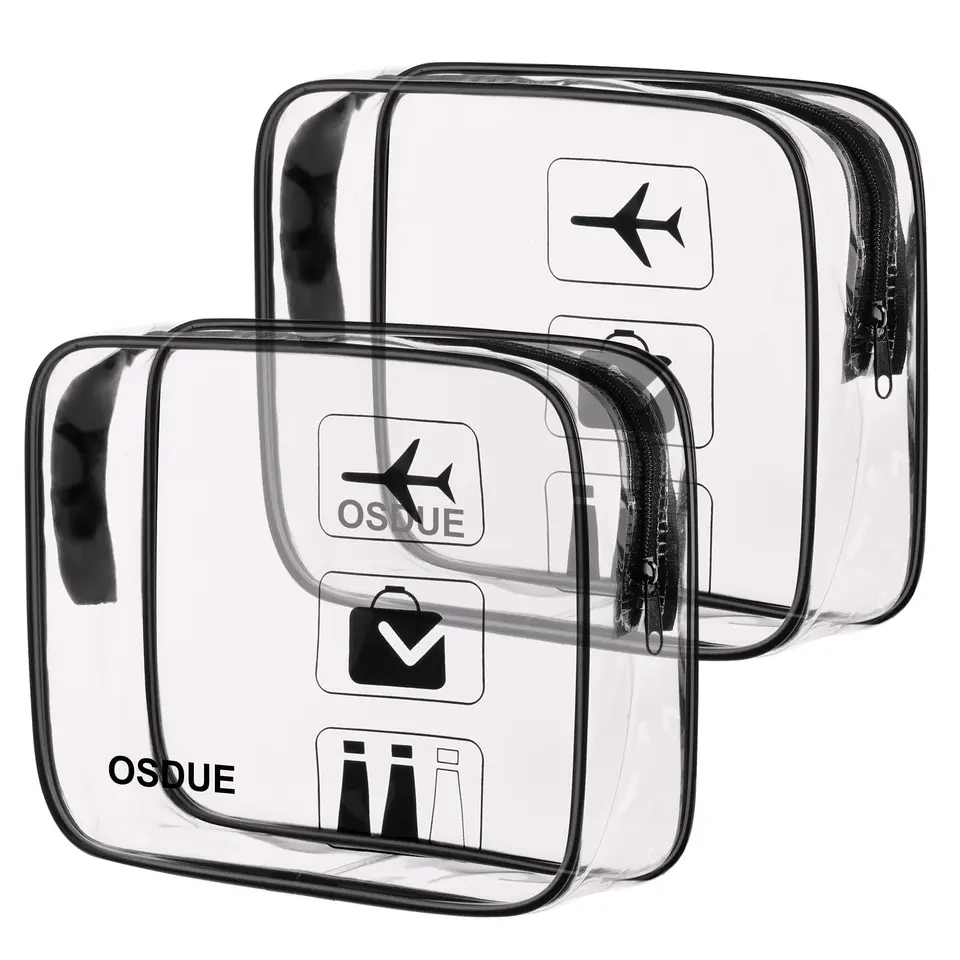 OSDUE 2 Stück Kulturbeutel Transparent, Flugzeug PVC Kosmetiktasche, Wasserdicht, Handgepäck-Reisezubehör, Für Männer, Frauen, Kinder, Familie (Schwarz)