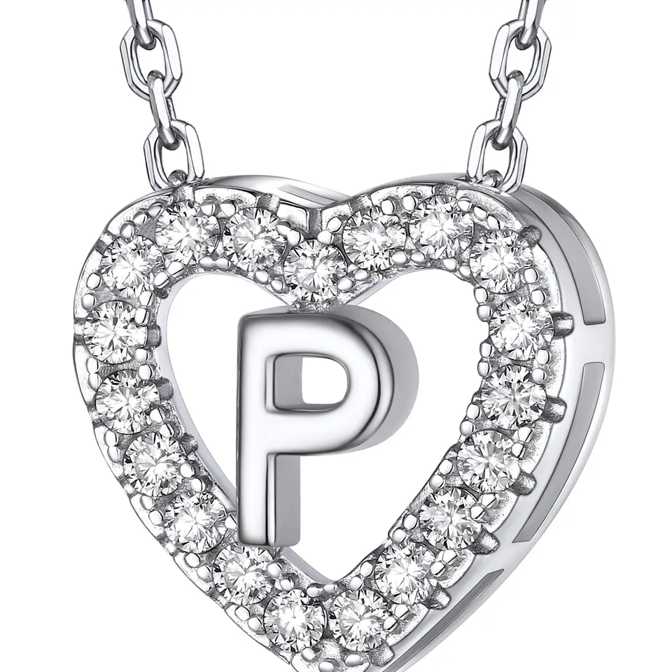 MomentWish Damen Silber 925 Buchstaben-Halskette mit Anhänger "P" und Moissanit/ Diamant
