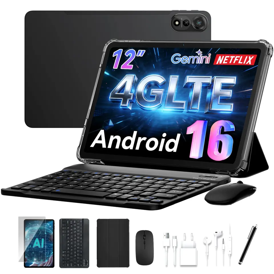 N90 Tablet Android 16,12 Zoll mit Tastatur, 4G LTE inkl. SIM-Karten-Slot