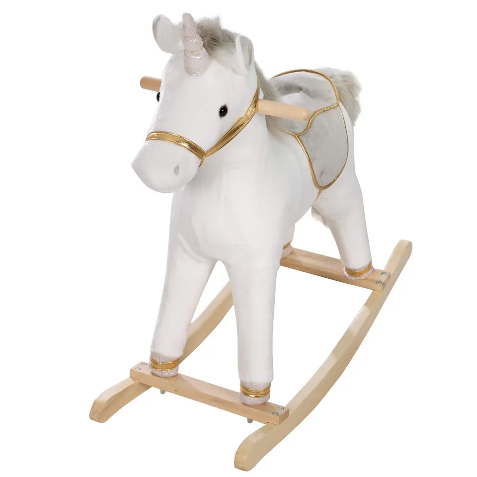 roba Schaukeleinhorn, gepolstert, mit Sattel und Zaumzeug, grau/gold, 63x31x73 cm, ab 24 Monate, Einhorn