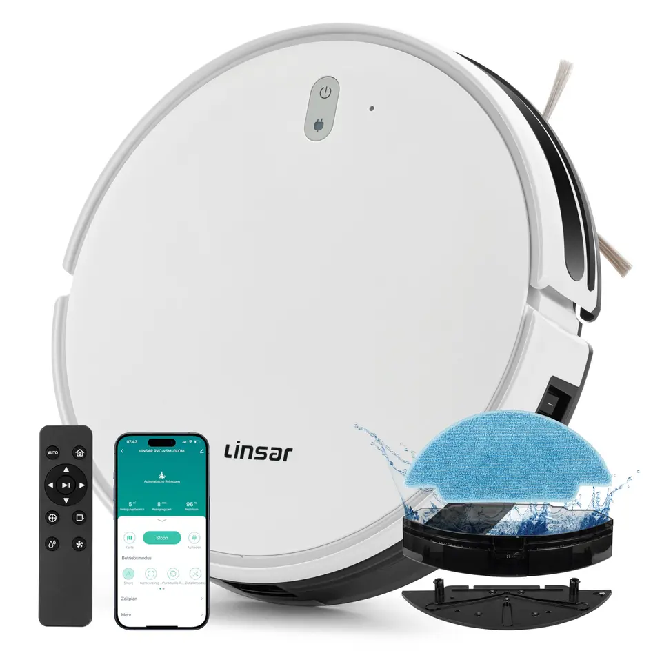 Linsar Saug- und Wischroboter mit App, 120 Min Akku, für Teppich, Tierhaare & Hartböden, mit Ladestation & Fernbedienung