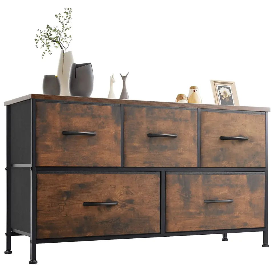 Sweetcrispy Kommode mit 5 Stoffschubladen, Sideboard, Braun