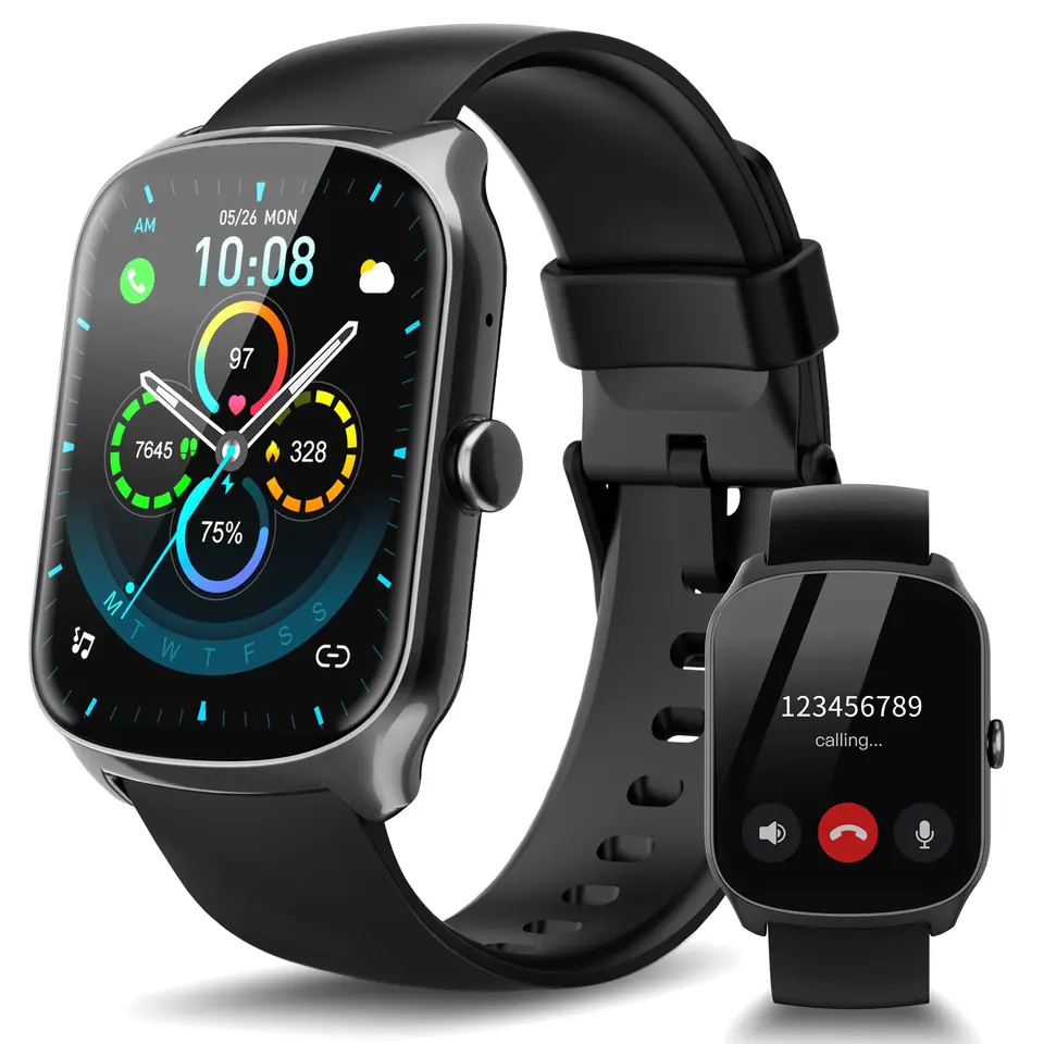 STECEi Smartwatch für Herren & Damen, 1,95" HD Curved-Display, Bluetooth-Anruf, 112 Sportmodi, Fitnessuhr mit Schrittzähler/Schlafanalyse/Pulsmesser, IP68 wasserdicht, Schwarz