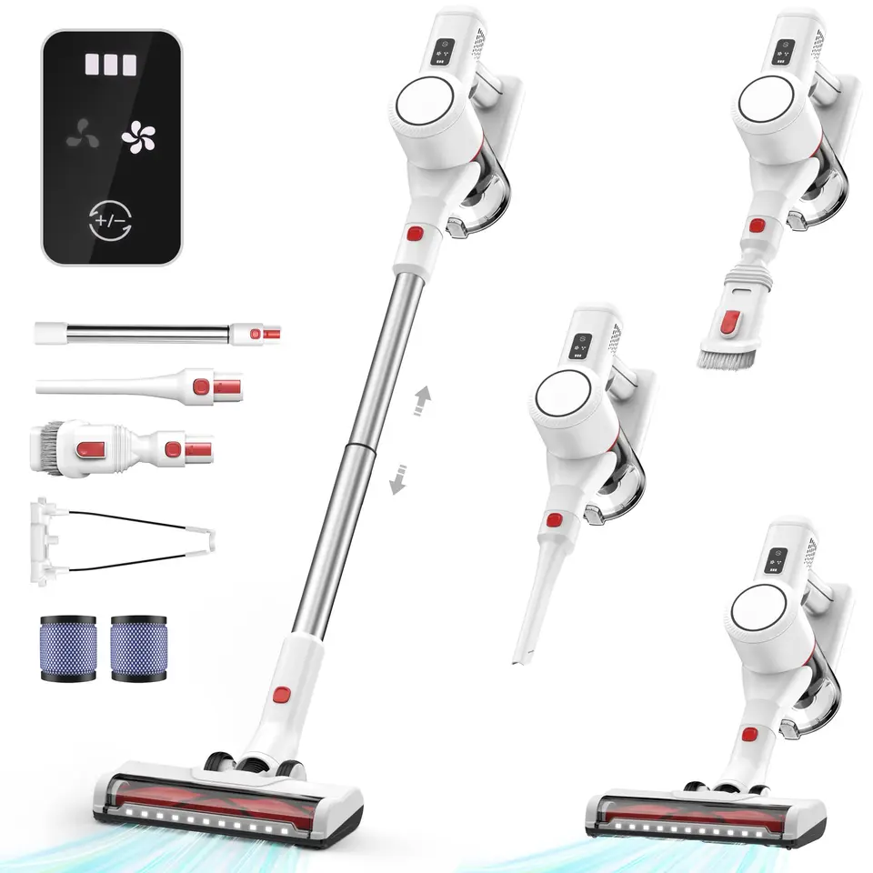 Syntecno Akku Staubsauger 3-in-1 kabellos, Weiß, mit Licht, ohne Kabel, für Tierhaare, Teppiche, Hartböden und Auto