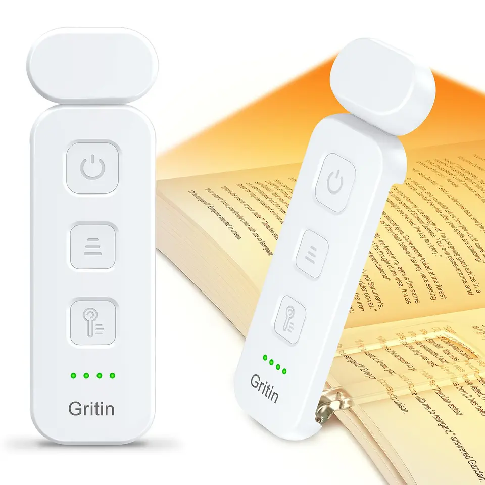 Gritin Leselampe Buch Klemme, wiederaufladbare Buchlampe mit 7 LEDs – Weiß