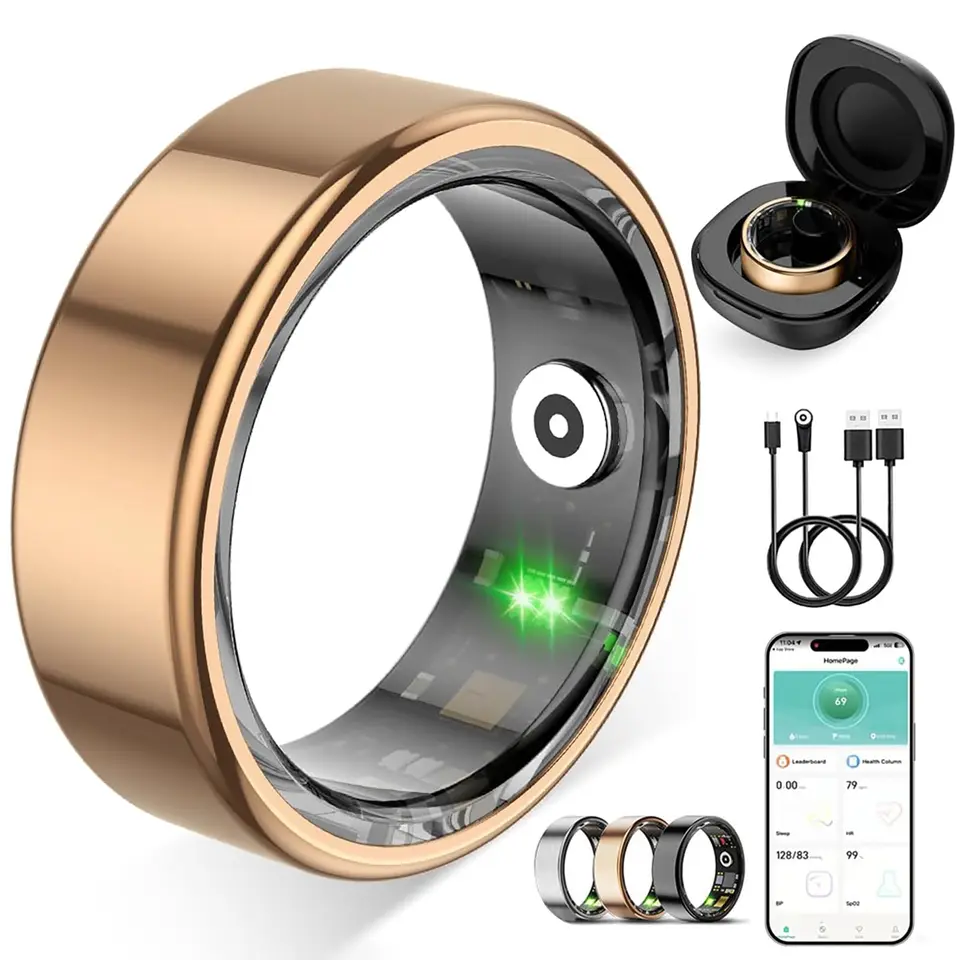 ZBNMY Smart Ring für Damen & Herren, Fitness-Tracking, Herzfrequenz, Schlafüberwachung, Schrittzähler, IP68 wasserdicht, Roségold