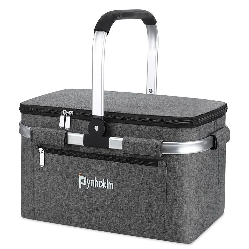 22L Kühlkorb Einkaufskorb mit Kühlfunktion, faltbar, mit Deckel, isoliert, ideal für Reisen, Picknick und Einkaufen