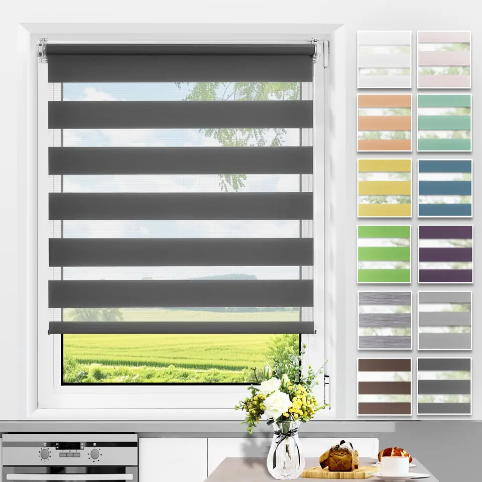 Allesin Doppelrollo Klemmfix ohne Bohren & mit Bohren, lichtdurchlässig, Sichtschutz, B45 x H150cm, Anthrazit