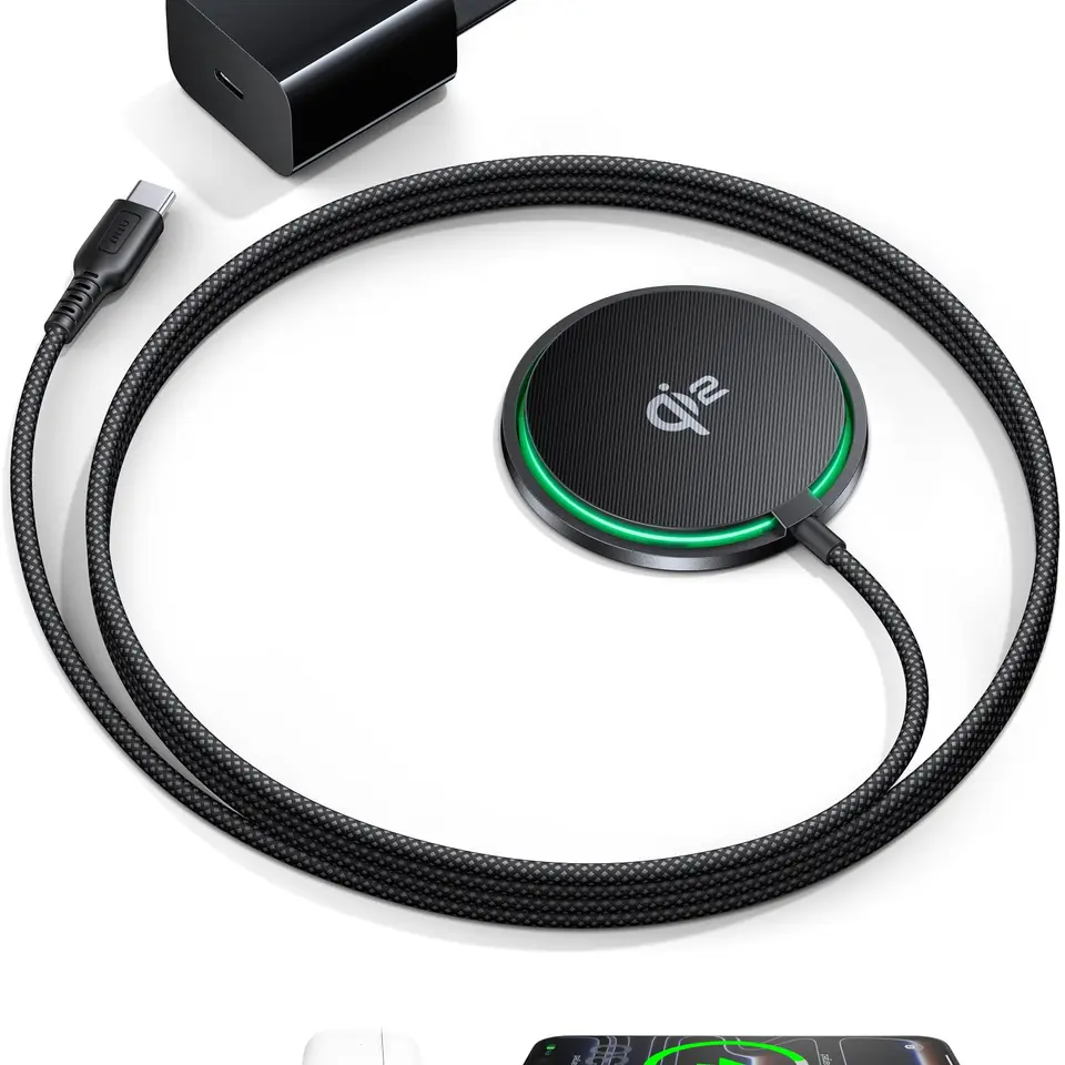INIU Mag-Safe Ladegerät, 15W Qi2 Wireless Charger, induktive iPhone Ladestation mit LED, kabelloses Ladepad für iPhone 17/16/15/14/13/12 Pro Max, AirPods 4/3/Pro/2 (inkl. 20W USB-C Adapter)