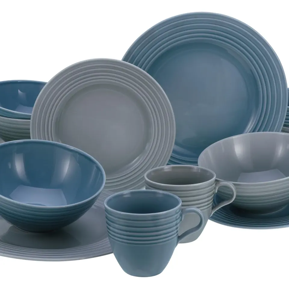CreaTable 16-teiliges Geschirrset STRIPES Colors für 4 Personen, Porzellan, spülmaschinen- und mikrowellengeeignet