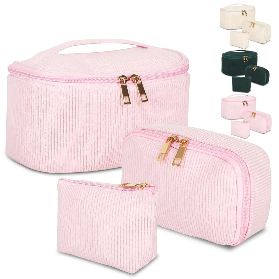 3er Set Damen Kosmetiktaschen, Tragbare Make-up- und Waschtaschen, Rosa, ideal für Alltag und Reisen